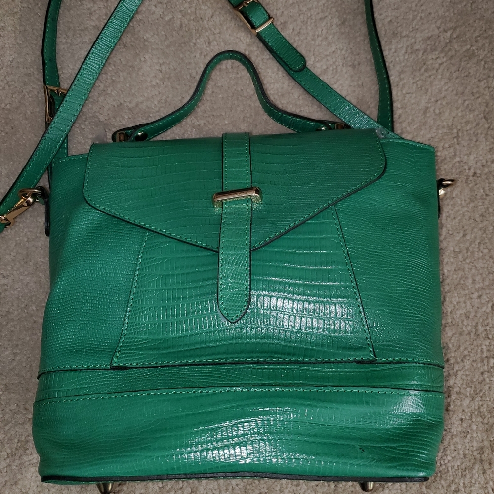 Divina Firenze Genuine Italian Leather Kelly Green Convertible Mini Backpack